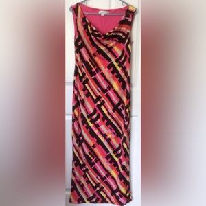 Kelly & Diane Women’s Maxi Dress Stretchy Sleeveless Black Pink Orange Cowl Neck